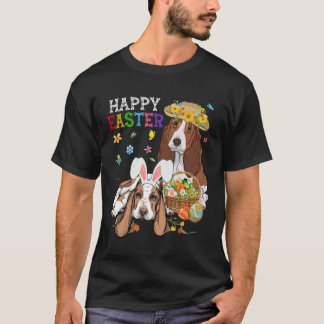 T-shirt Cute Basset Hound Dogs Easter Egg Basket Happy Eas