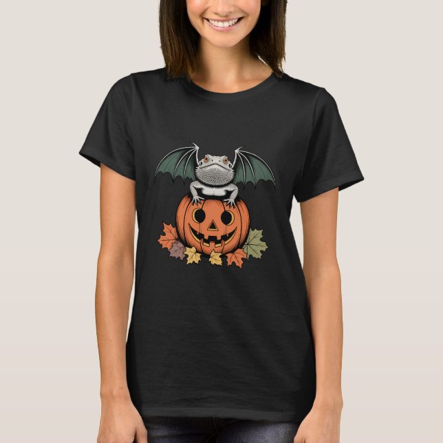T-shirt Cute Bat Lizard sur Citrouille (Devant)