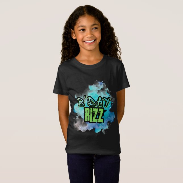 T-Shirt Cute B'Day Rizz Vert Et Monochromatique Bleu (Devant entier)