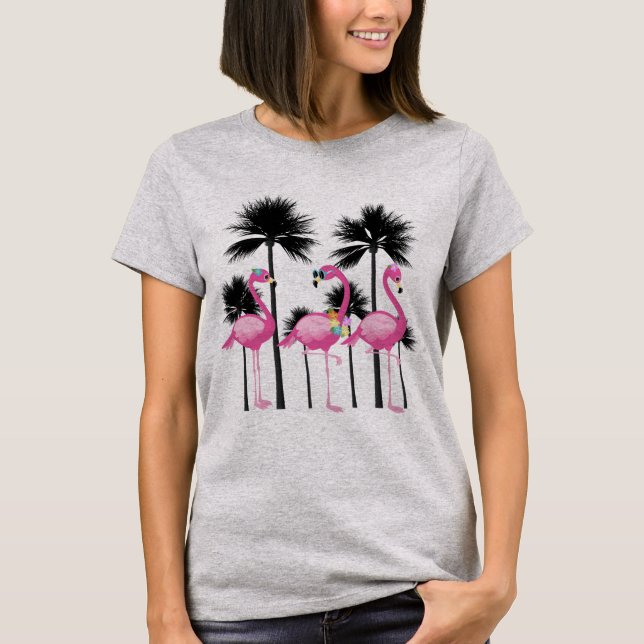T-shirt Cute Beach flamants roses (Devant)
