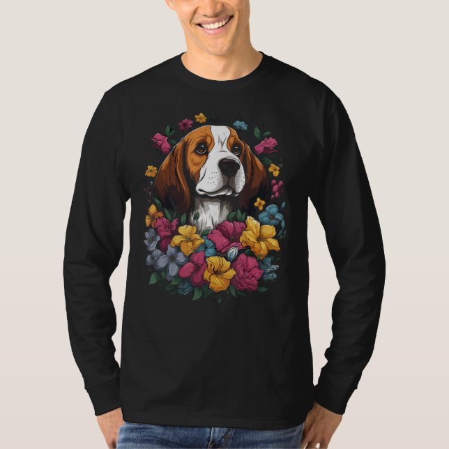 T-shirt Cute Beagle Flower Bouquet (Devant)