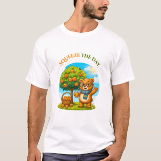 T-shirt Cute Bear & Orange Tree - Squeeze The Day Illustra