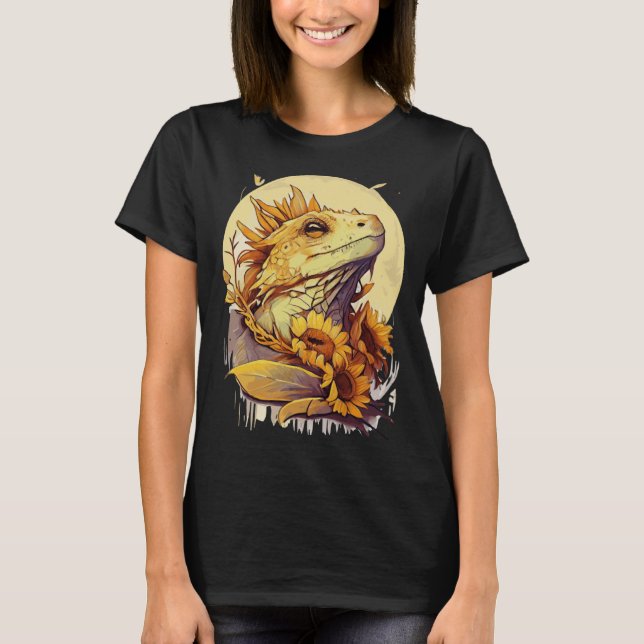 T-shirt Cute Bearded Dragon Sunflower Reptile Lizard (Devant)
