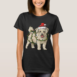 T-shirt Cute Bichon Frise Père Noël Feux Noël Lumières Noë