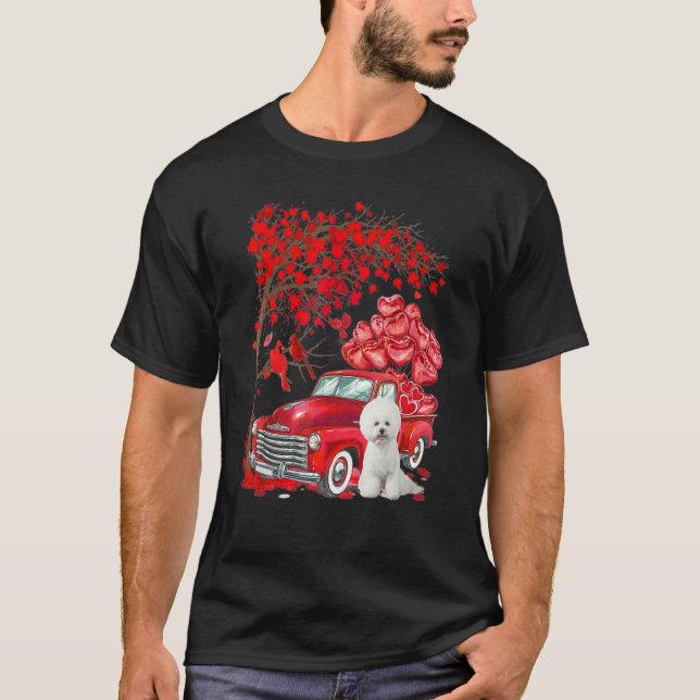 T-shirt Cute Bichon Frise Valentine Tree - Dogs Hearts Tre (Devant)