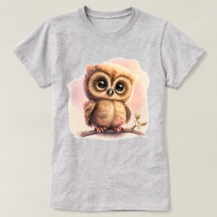 T-shirt Cute Big Eyed Owl on Pink Background Graphic