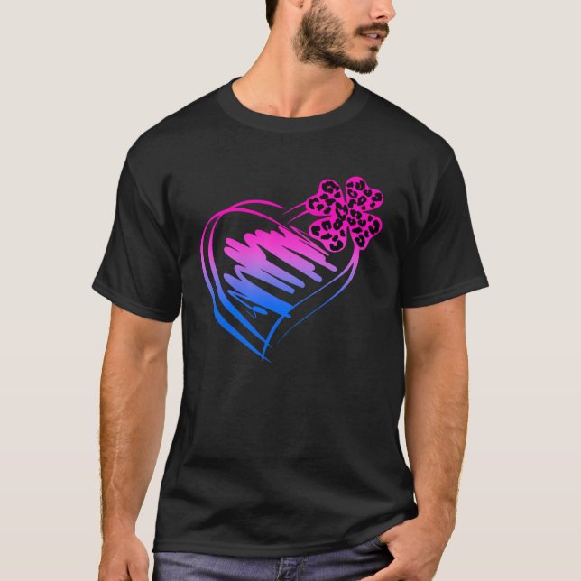 T-shirt Cute Bisexual Irish Birish Leopard Shamrock Heart  (Devant)