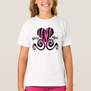 T-shirt Cute black and hot pink girly zebra striped heart