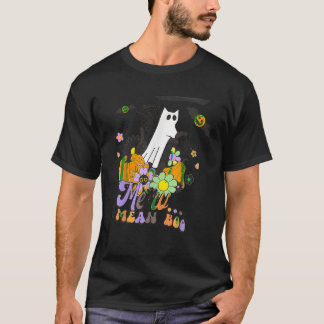 T-shirt Cute Black Cat Ghost Funny Boo Halloween Amoureux 