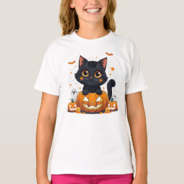 T-shirt Cute Black Cat Halloween Kawaii Cat