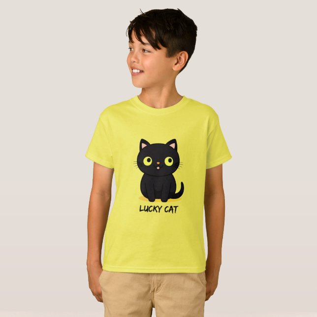 T-shirt Cute Black Cat with Big Eyes (Devant entier)