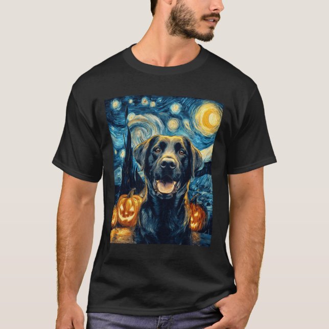 T-shirt Cute Black Labrador Dog Halloween Jack O Lantern P (Devant)