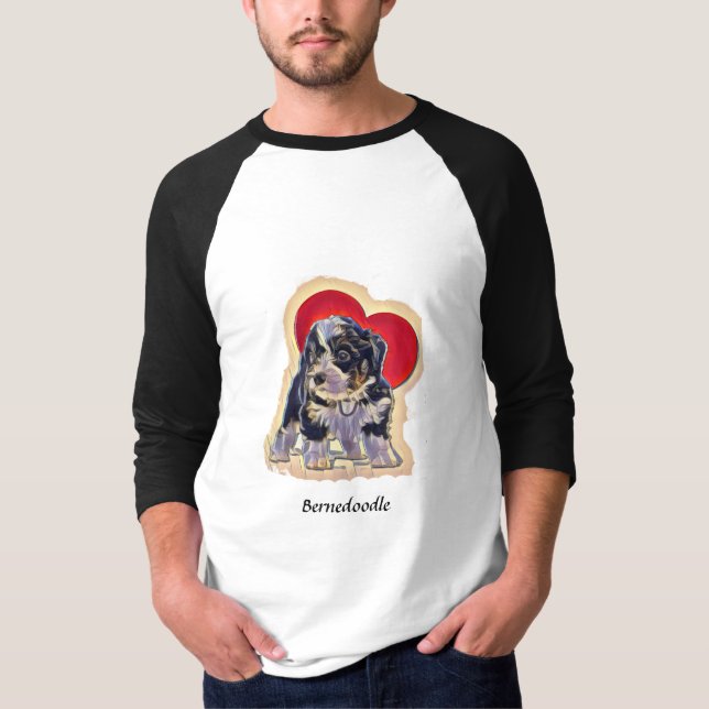 T-shirt Cute Black Tan PopArt Bernedoodle Coeur numérique (Devant)