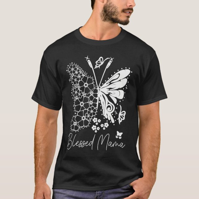 T-shirt Cute Blessed Mama Butterfly Print Mom Life (Devant)