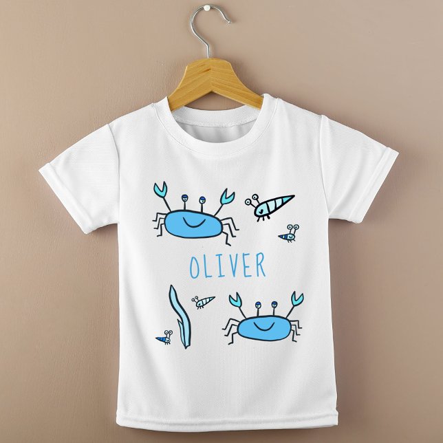 T-shirt Cute Blue Crab Sea Animaux Nom du garçon (Créateur téléchargé)