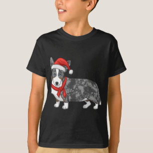 T-shirt Cute Blue Merle Cardigan Corgi Santa Hat