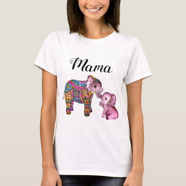 T-shirt Cute Boho mère et bébé Eléphants Nouvelle maman (Devant)
