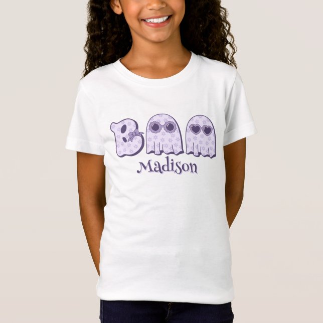 T-Shirt Cute Boo Ghost Halloween Custom Name or Text Girls (Devant)