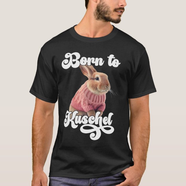 T-shirt Cute Born to Cuddly Rabbit Retro Winter Ski Rabbit (Devant)