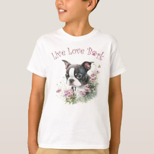 T-shirt Cute Boston Terrier Chien Floral