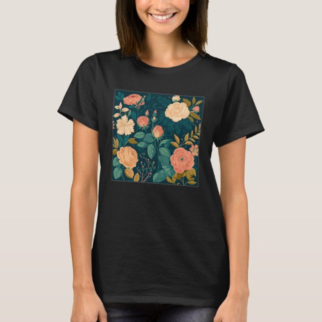 T-shirt Cute Botanical Roses Illustration Gorgeous Flower  (Devant)