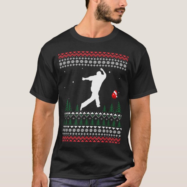 T-shirt Cute Bowling Player Santa Claus Hat Ugly Christmas (Devant)