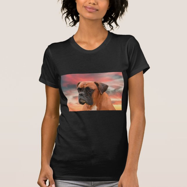 T-shirt Cute Boxer Dog Eau Couleur Huile Peinture Art (Devant)