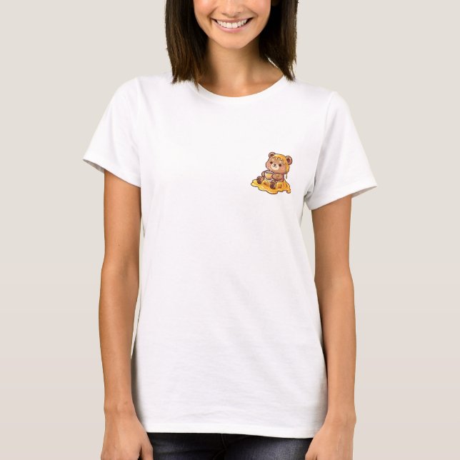 T-shirt Cute Brown Bear Covered in Dripping Honey (Devant)