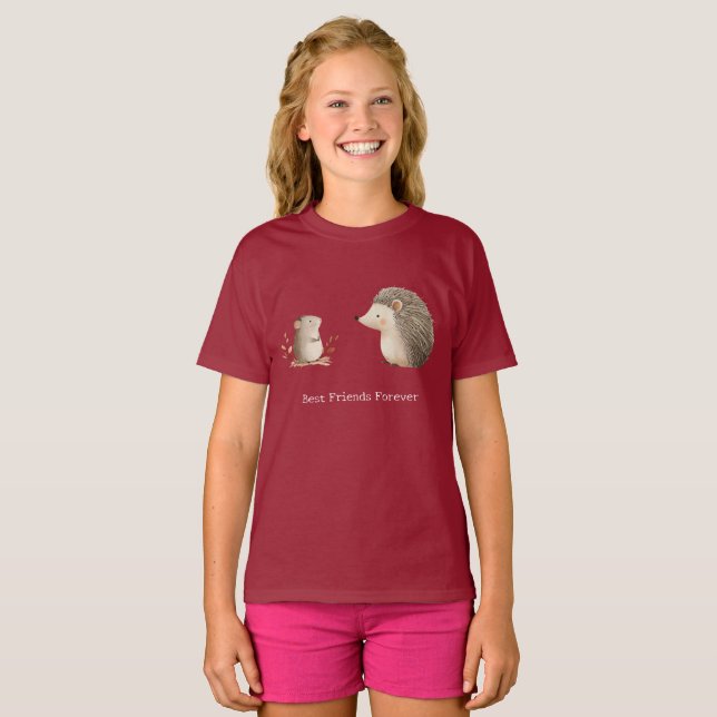 T-shirt Cute Brown Cream Hérisson Souris Meilleurs amis (Devant entier)