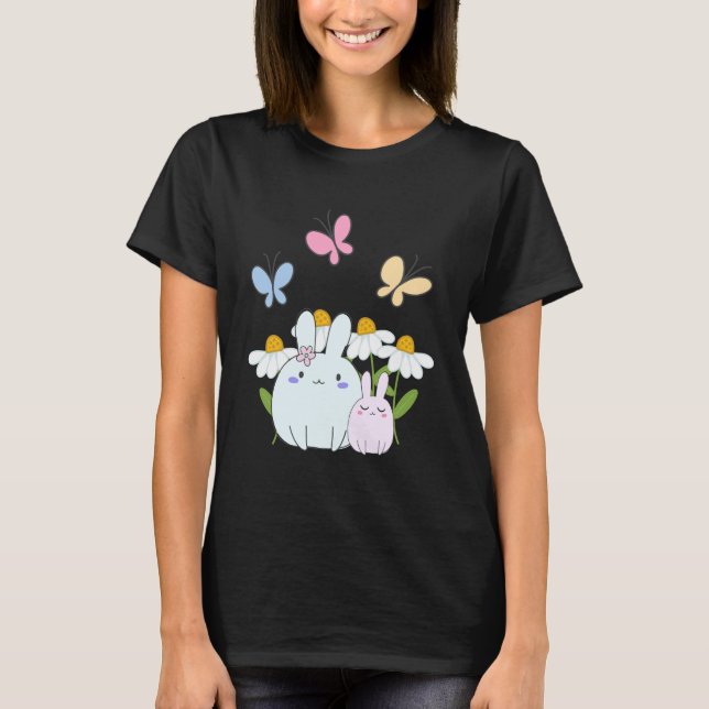 T-shirt Cute Bunnies avec marguerites de printemps et papi (Devant)