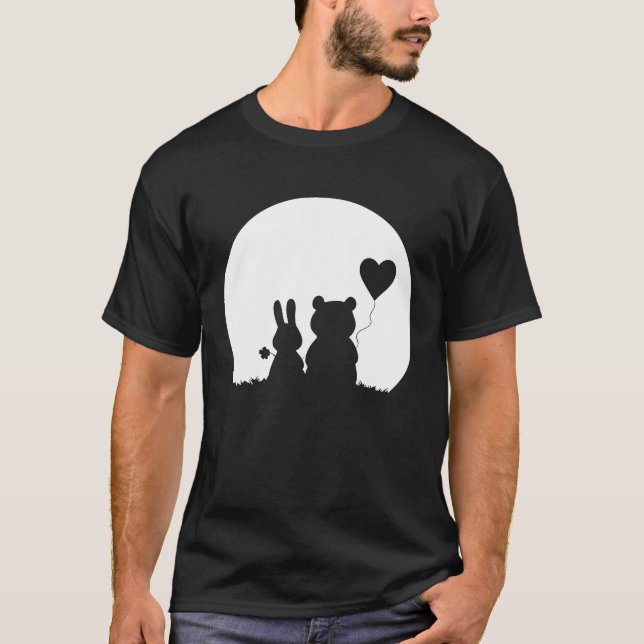 T-shirt Cute Bunny Bear Love Couple Valentine's Day Rabbit (Devant)