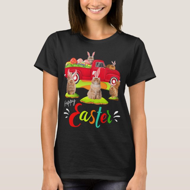 T-shirt Cute Bunny Chats Perse équitation Camion Rouge Hap (Devant)