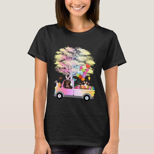 T-shirt Cute Bunny Dachshund Dog & Eggs On Truck Wiener Ea (Devant)