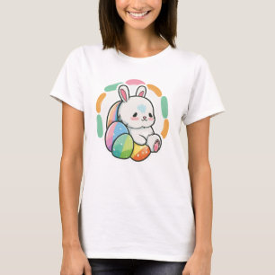 T-shirt Cute Bunny Easter Rainbow Oeufs Cartoon Printemps