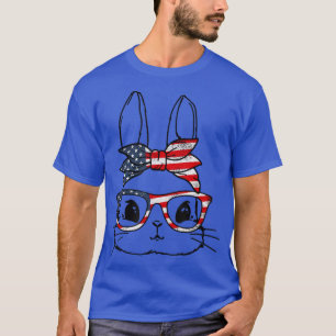 T-shirt Cute Bunny Face américain FLag lunettes Pâques Da