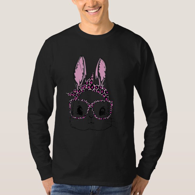 T-shirt Cute Bunny Face Leopard lunettes Headband Happy Ea (Devant)