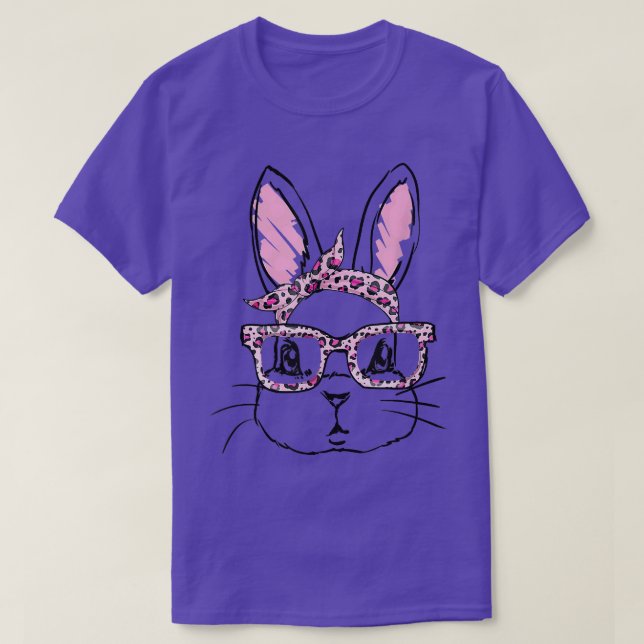 T-shirt Cute Bunny Face Leopard lunettes Headband Happy Ea (Design devant)