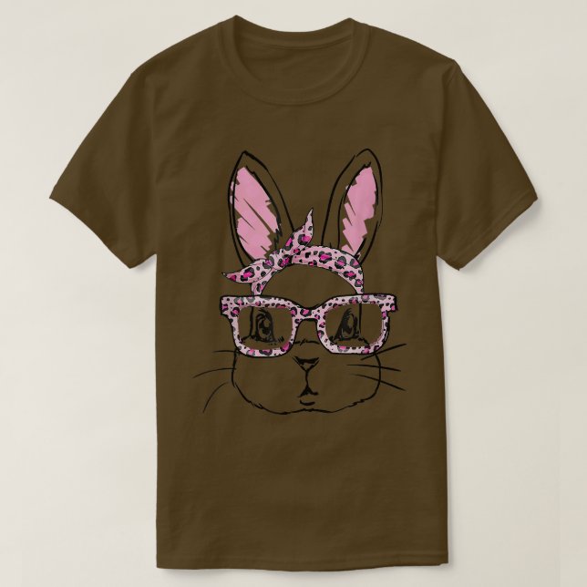T-shirt Cute Bunny Face Leopard lunettes Headband Happy Ea (Design devant)
