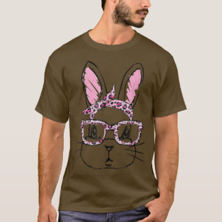 T-shirt Cute Bunny Face Leopard lunettes Headband Happy Ea