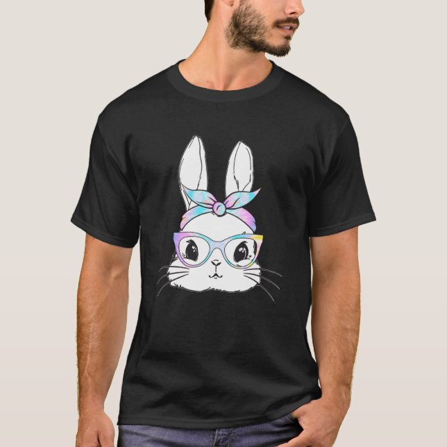 T-shirt Cute Bunny Face Tie Dye Leopard Glasses Headband E (Devant)