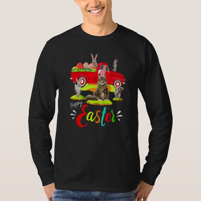 T-shirt Cute Bunny Maine Chats Coon Riding Camion Rouge He (Devant)