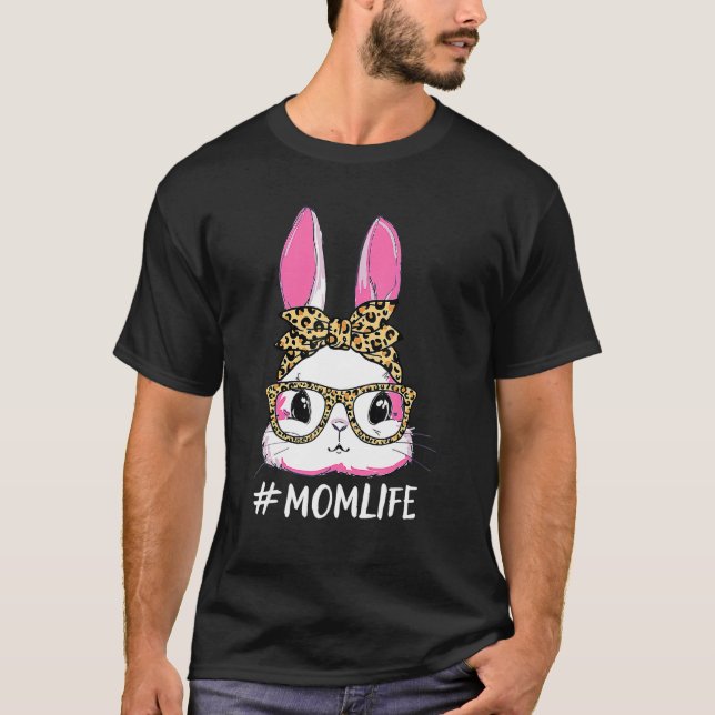 T-shirt Cute Bunny Maman Vie Leopard Messager Lunettes de  (Devant)