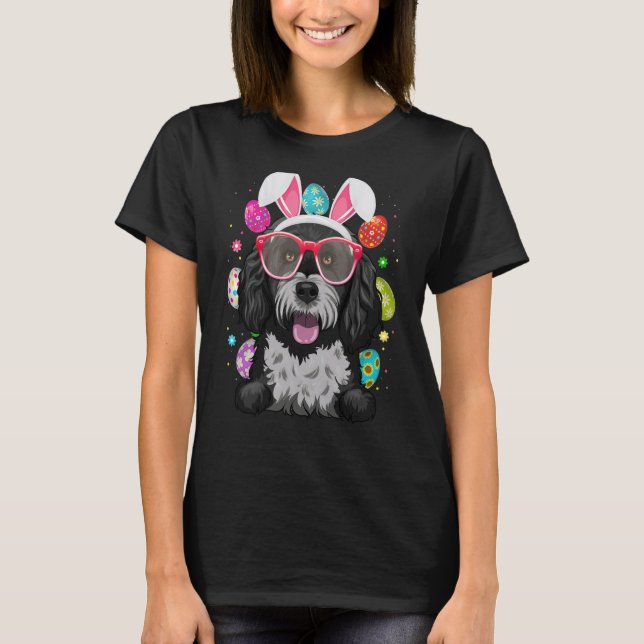 T-shirt Cute Bunny Portuguese Water Dog Face Easter Eggs E (Devant)