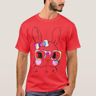 T-shirt Cute Bunny Rabbit Face Tie Dye Glasses Girl Happy