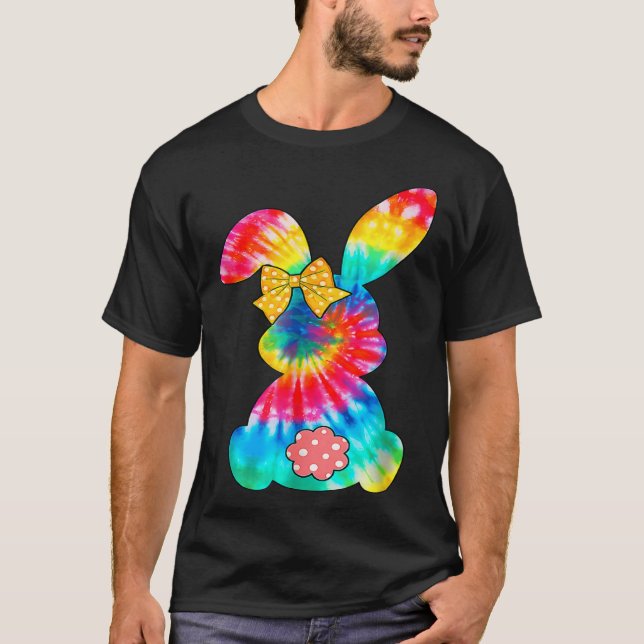 T-shirt Cute Bunny Rabbit Tie Dye Bow Tie Easter Day Girls (Devant)