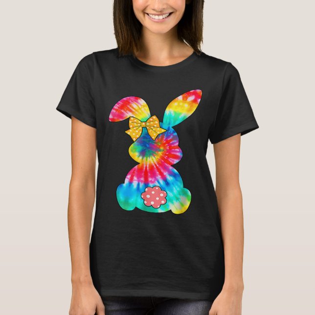 T-shirt Cute Bunny Rabbit Tie Dye Bow Tie Easter Day Girls (Devant)