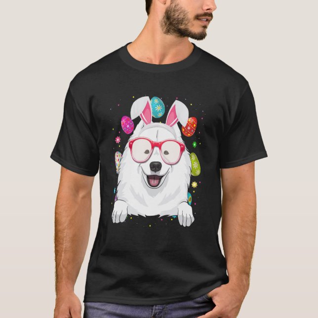 T-shirt Cute Bunny Samoyed Dog Face Easter Eggs Easter Day (Devant)