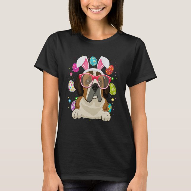 T-shirt Cute Bunny St Bernard Dog Face Easter Eggs Easter  (Devant)
