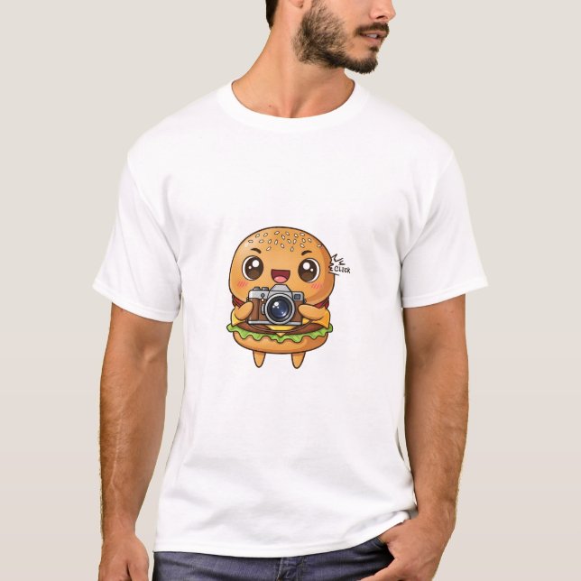T-shirt Cute Burger Photographer Cartoon with Retro Camera (Devant)