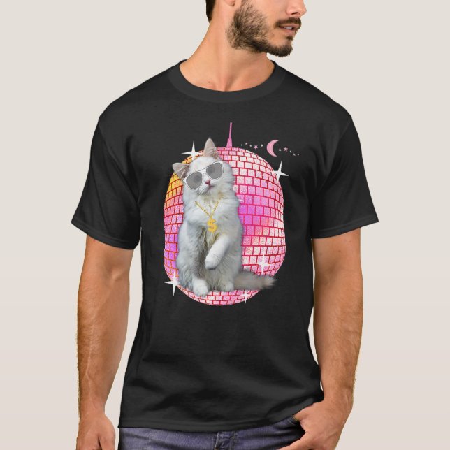 T-shirt Cute Ca Cat Disco Retro Techno Dj Cat Party (Devant)
